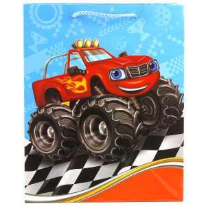 ПАКЕТ ПОДАРОЧНЫЙ 'ВЕСЕЛЫЙ ПРАЗДНИК' ГОНКИ НА БОЛЬШИХ КОЛЕСАХ, 26Х32Х14СМ, ГЛЯНЦЕВЫЙ УП-12ШТв кор.6уп