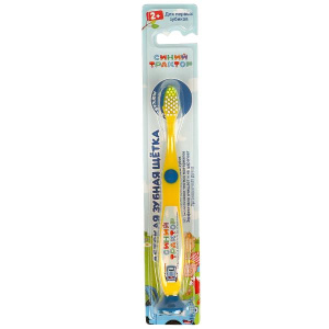 Зубная щетка на присоске для детей СИНИЙ ТРАКТОР желтая MASTER DENT в кор.24*12шт