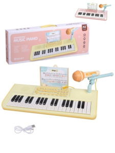 Игрушка музыкальная: Синтезатор, 37 клавиш, микрофон, USB кабель, встр. акк-р 3,7 V, в ассорт., коро