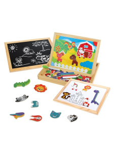 Бизи-чемоданчик /Животные/: доска для рисования, меловая доска, фигурки на магнитах, 2 игровых фона,