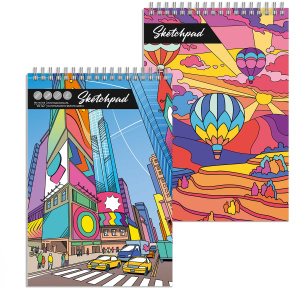 Скетчпад А5 148х210 мм, 60 л, блок - белый офсет 100 г/м², арт. 63077 ЯРКИЙ ГОРОД /обложка полноцвет