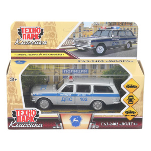 Машина металл ГАЗ-2402 /ВОЛГА/ ПОЛИЦИЯ 12 см, двери, багаж, в кор. Технопарк в кор.2*36шт