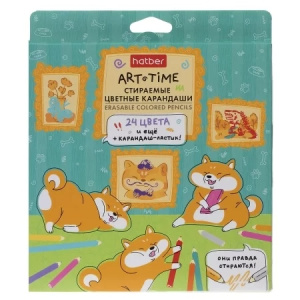 Карандаши цветные стираемые пластиковые трехгран.корпус 24 цв. + 1 карандаш-ластик -ART-TIME- заточе