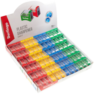 Точилка пластиковая Berlingo /Swift/, с контейнером, 1 отверстие, ассорти, дисплей-бокс