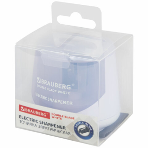 Точилка электрическая BRAUBERG DOUBLE BLADE WHITE, двойное лезвие, питание от 2 батареек, 271337
