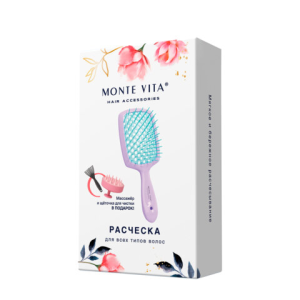 Расческа для волос массажная 20х8,5см, массажер и щетка для чистки В ПОДАРОК белая MONTE VITA (МОНТЕ