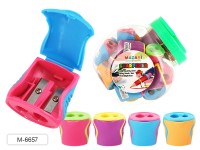 Точилка пластиковая, LEDS, 2 отверстия для заточки, с контейнером для стружки, ассорти цветов, пласт