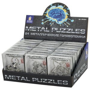 Головоломка металлическая большая ЗОЛОТАЯ СКАЗКА, 24 вида, в дисплее, разные уровни сложности, 66492