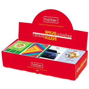 Блокнот 40л А7ф клетка на гребне КОМПЛЕКТ-Ассорти- в картонной Дисплей-витрине