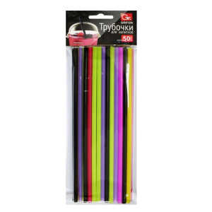 Трубочки для коктейлей прямые пластиковые 5х240 мм, цветные, КОМПЛЕКТ 50шт, GRIFON, ШК0511, 105-139