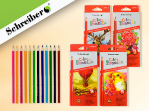 Набор цветных карандашей 12 цветов, трехгранный корпус, в металлической упаковке с пластиковой подло