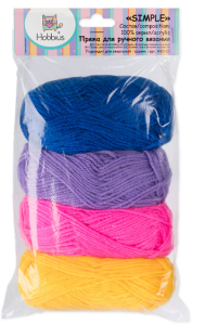 Пряжа   /Hobbius/   Simple   100% акрил   4 х  25 г  66 м ± 3 м №03 сиреневый-розовый-оранжевый-фиол