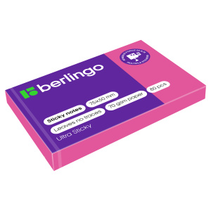Самоклеящийся блок Berlingo /Ultra Sticky/, 50*75мм, 80л., розовый неон