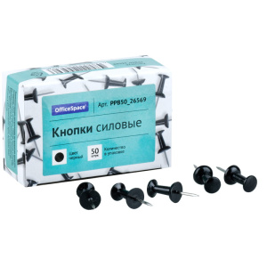 Кнопки силовые OfficeSpace, 50шт., черные, карт. упак., черный PPB50_26569 (10702070/060625/5192208/