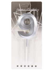 Свеча для торта Серебряный стиль Цифра 9 С-2981, ш/б 50