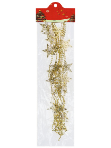 Новогоднее украшение бусы на ёлку золотые /Яркие звезды/ НУ-6744