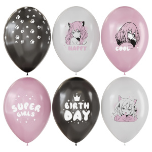 Воздушные шары, 12шт., М12/30см, MESHU /Anime party/, пастель, ассорти MS_63400 (10702070/261224/519