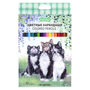 Карандаши цветные /ECO/ 18 цв. -Котики бывают разными- заточен.  в карт. короб. с европодвесом
