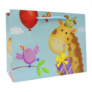 Пакет подарочный картон детский, жираф и птичка, мультиколор 7041