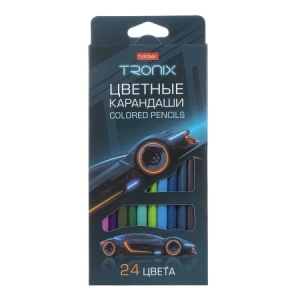 Карандаши цветные трехгран.корпус 24 цв.- TRONIX- заточен. в карт. короб. с европодвесом