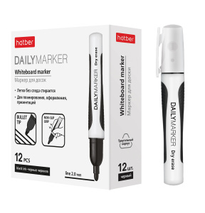 Маркер Hatber Daily для магнитно-маркерных досок закругленный пишущий узел толщина линии 2 мм Черный