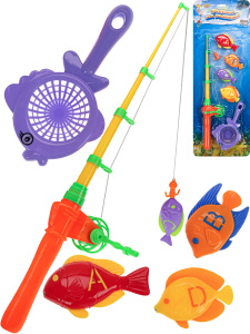 Рыбалка пластиковая (20х50см) /Удачный улов/ (4 рыбки,удочка с катушкой,сачок ,в блистере) M1500-5