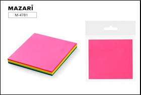 Блок для записи с липким слоем 76x76 см, 100 листов, 5 цветов-неон, ОПП-упаковка