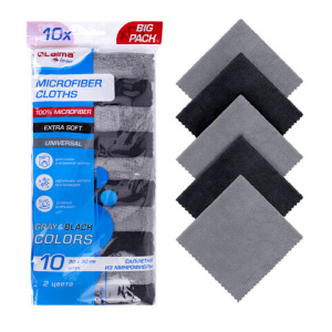 Салфетки из МИКРОФИБРЫ 30х30 см, GRAY & BLACK, big pack, КОМПЛЕКТ 10 штук, 180 г/м2, LAIMA HOME, 700