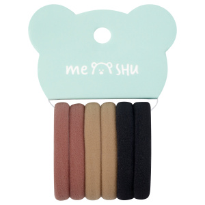 Резинки для волос MESHU /Essence thin/, горчичные, каштановые, черные, 6шт., диаметр 4см, европодвес