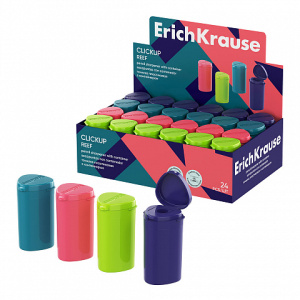 Точилка пластиковая ErichKrause ClickUp, Reef, с контейнером, ассорти (в коробке-дисплее по 24 шт)