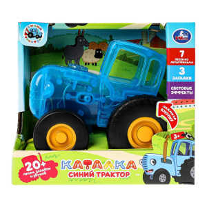 Каталка СИНИЙ ТРАКТОР 20 песен,загадок,звуков.прозрачный пластик.свет.кор.бат. Умка в кор.72шт