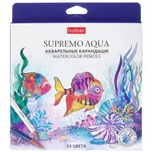 Карандаши цветные Hatber Акварельные круглый корпус 24 цв. SUPREMO AQUA заточен.  в карт. короб. с е