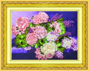 Набор для вышивания лентами 28х38 см. Букет из нежных роз Арт. C-0325