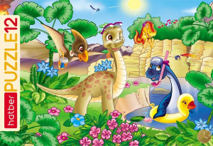 ПАЗЛЫ-ИГРА 12 элементов А4ф 300х200мм в Рамке -Динозаврики-