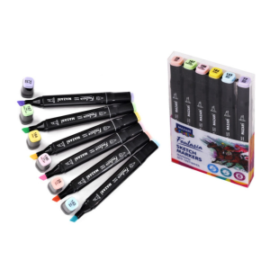 Набор маркеров для скетчинга двусторонние FANTASIA, 6цв., Pastel colors 1 (пастельные цвета 1), пуле