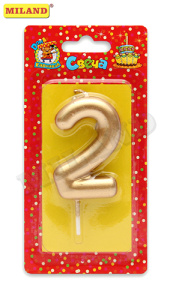 Свеча для торта Золотая Цифра 2 С-1800