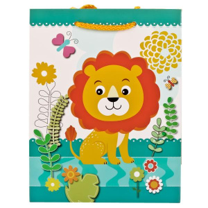 ПАКЕТ ПОДАРОЧНЫЙ 'ВЕСЕЛЫЙ ПРАЗДНИК' ЛЬВЕНОК. 18X23X9СМ, ГЛЯНЦЕВЫЙ В ПАК. УП-12ШТ в кор.12уп