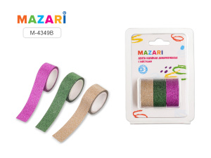 Набор клейких декоративных лент с блёстками, размер 1.5 см х 3 м, 3 шт в блистере