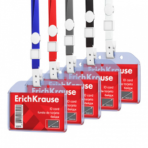 Бейдж горизонтальный в комплекте с лентой ErichKrause размер вставки 85х54 мм, прозрачный, цвет лент