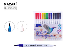 Набор маркеров акварельных, двусторонние, AQUARELLE, 12 цветов, наконечники: кисть и файнлайнер, пла