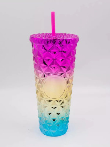 Пластиковый стакан с крышкой. Розово-голубой 700мл