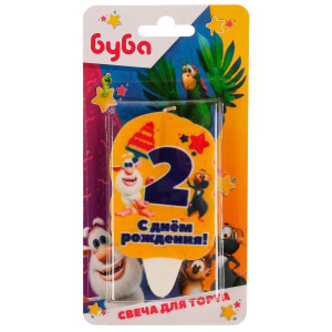 Свеча для торта Со стикером '2' БУБА блистер ЧУДО ПРАЗДНИК в кор.48шт