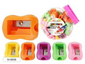 Точилка пластиковая FIT, ассорти 4 цвета, в банке 75 штук M-6656  Mazari