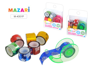 Набор: лента клейкая декоративная цветная с блёстками, 7 шт размером 1,2 см х 1 метр + диспенсер для