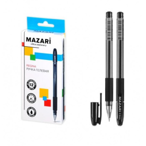 Ручка гелевая REGINA ЧЕРНАЯ, пулевидный пиш. узел 0.5 мм, прозрачный пласт. корпус с мягким резиновы