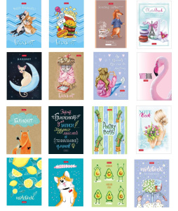 Блокнот 32л А6ф клетка на скобе Обл. мел.бумага ламинация серия -Ассорти- 16 дизайнов