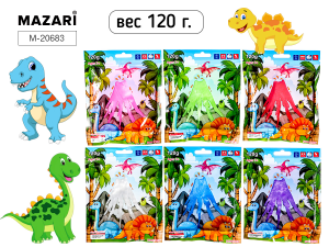 Слайм ДИНОЗАВРЫ, 120 г, зип-пакет, 6 цветов ассорти