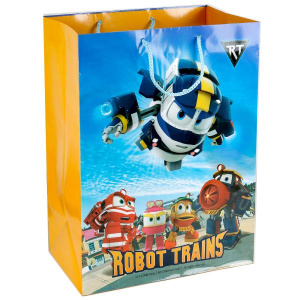 ПАКЕТ ПОДАРОЧНЫЙ 'ВЕСЕЛЫЙ ПРАЗДНИК' РОБОТ ТРЕЙНС 33Х46Х20СМ, БУМ., ГЛЯНЦЕВЫЙ УП-12ШТ в кор.6уп