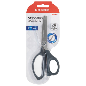Ножницы BRAUBERG /BOMB/, 170 мм, графитовый цвет, 2-сторонняя заточка, эргономичные, 238857