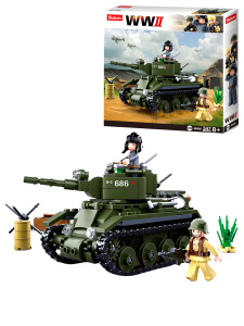 Конструктор пластиковый. SLUBAN. Вторая мировая война.Танк БТ (347 деталей,2 фигурки) Арт. M38-B0686